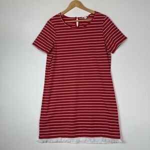 Beach Lunch‎ Lounge Red White Stripe Fringe Hem Short Sleeve Dress Women's XL